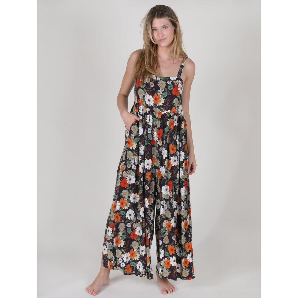 Natural Life Patti Floral Sleeveless Wide Leg Jumpsuit Boho Size XS